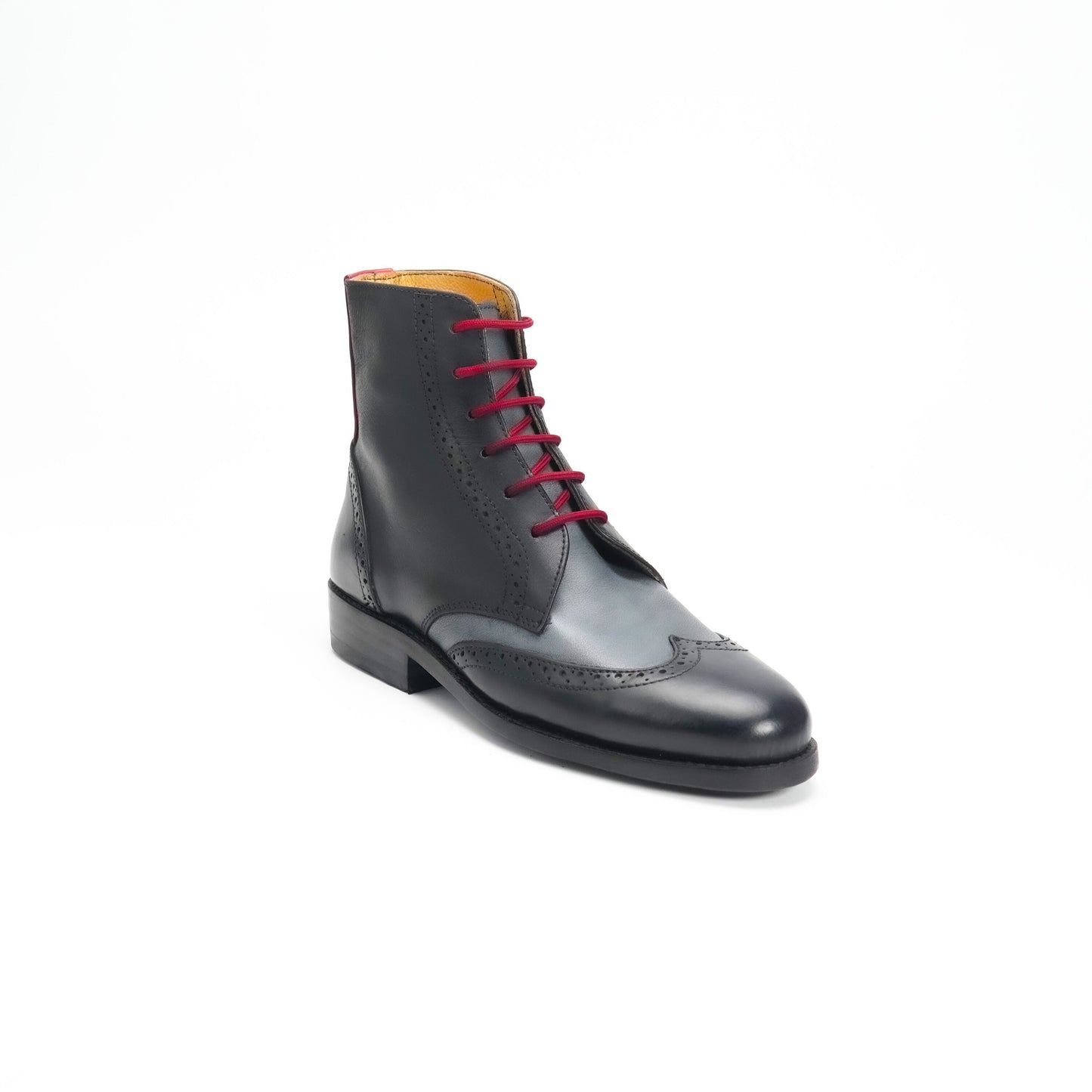 Handcrafted Leather Brogue Boots: Black Lace-Up Biker Style