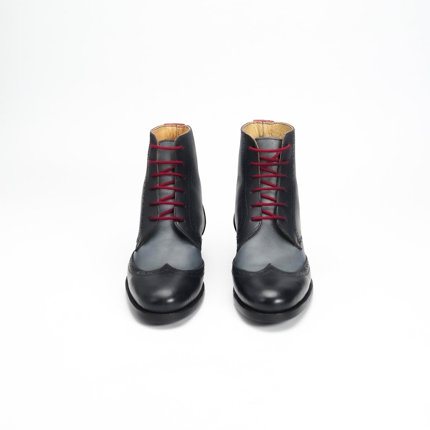 Handcrafted Leather Brogue Boots: Black Lace-Up Biker Style
