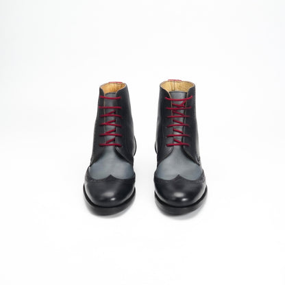 Handcrafted Leather Brogue Boots: Black Lace-Up Biker Style