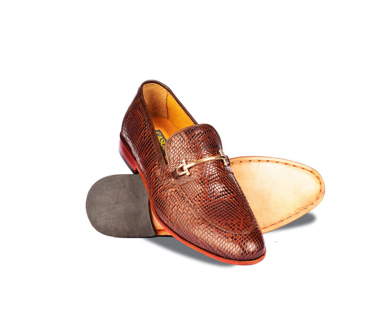 Handmade Snake Textured Leather Loafers: Unisex Slip-On Dress Shoes