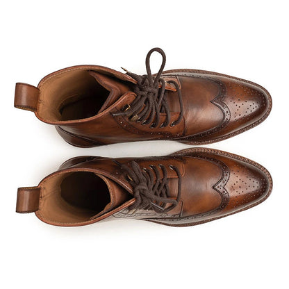 Classic Wingtip Brogue Boots Unisex Handmade Leather Lace-Up Boots