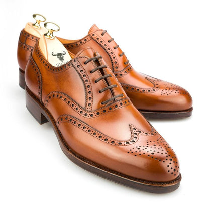 Handmade Wingtip Oxford Leather Shoes: Customizable Brown Dress Shoes