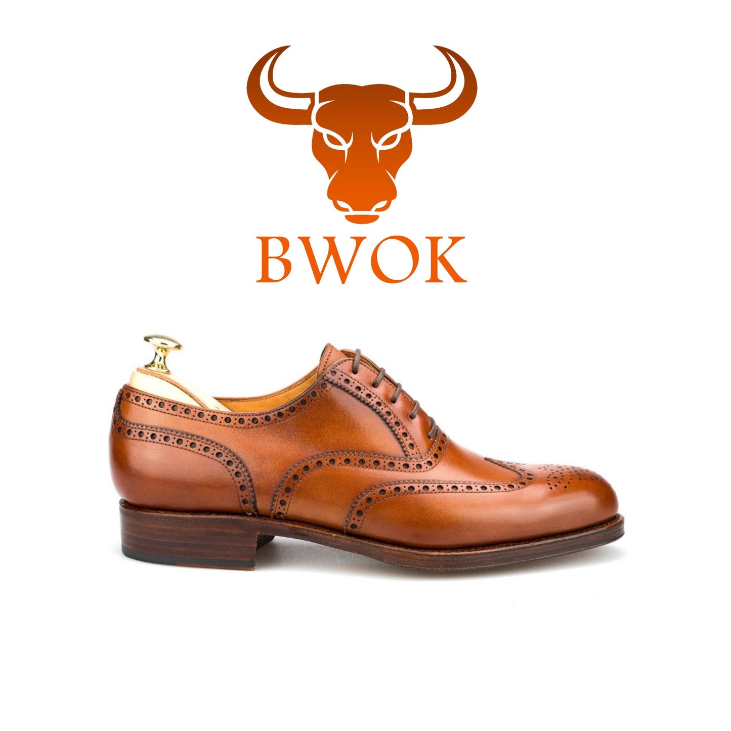 Handmade Wingtip Oxford Leather Shoes: Customizable Brown Dress Shoes