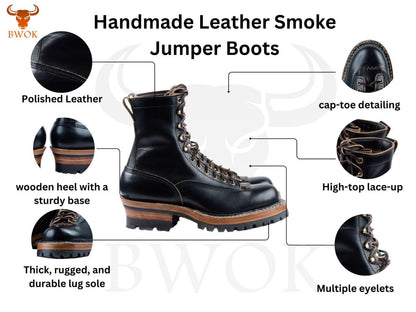 Handgemachte schwarze Smoke Jumper Lederstiefel: Robuste Motorradstiefel