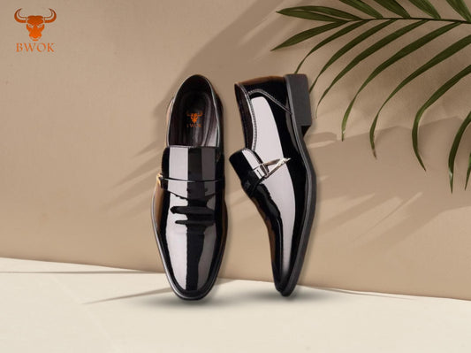 Handmade Black Patent Leather Loafers: Luxury Slip-On Tuxedo Shoes