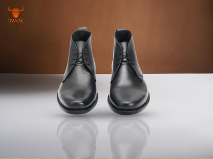 Handmade Black Leather Chukka Boots: Goodyear Welted Ankle Boots