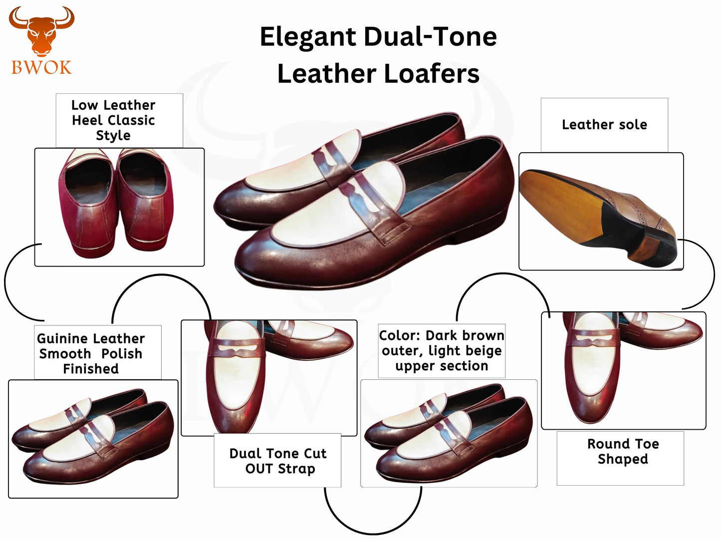 Handmade Two-Tone Leather Loafers: Brown & White Wedding Shoes