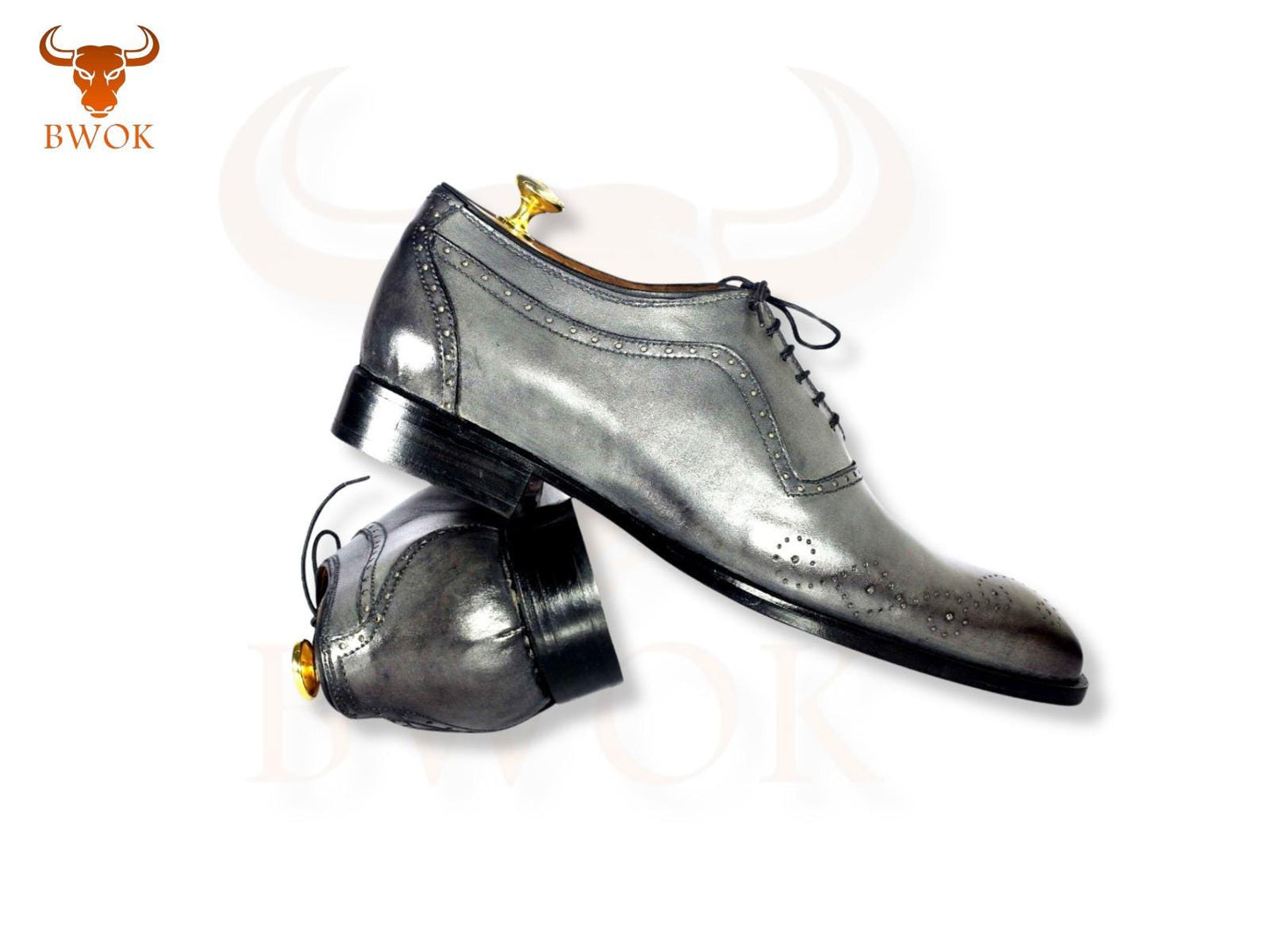Handgefertigte Oxford-Schuhe mit grauer Patina: Leder-Fullbrogues