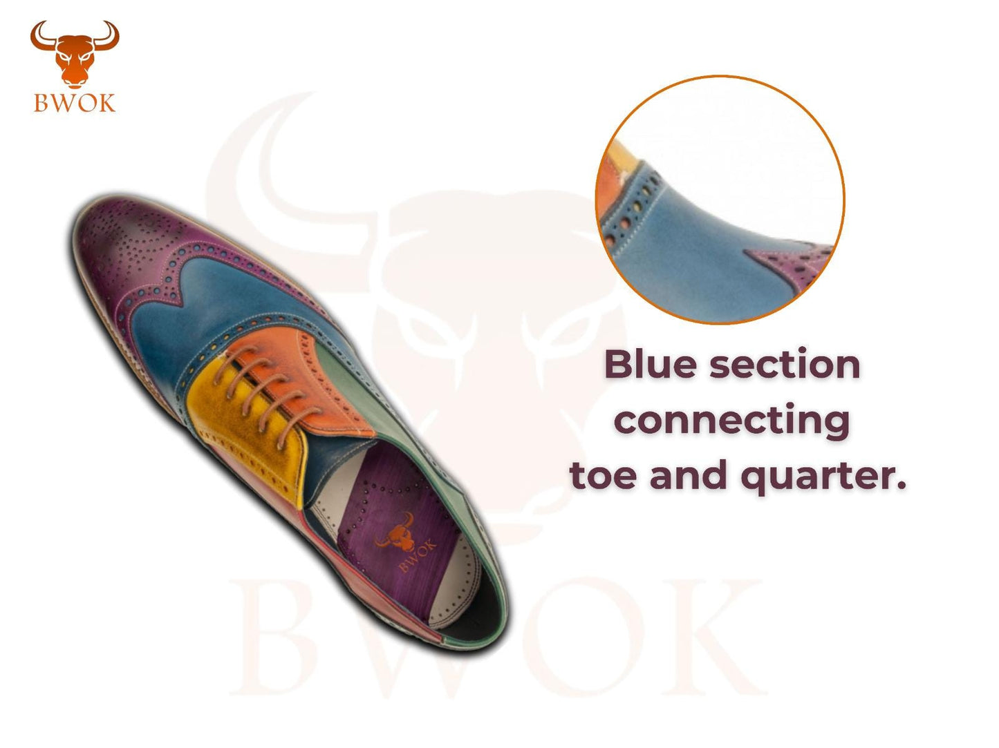 Handmade Multi-Color Leather Brogue Shoes: Wingtip Oxford Dress Shoes