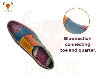 Handmade Multi-Color Leather Brogue Shoes: Wingtip Oxford Dress Shoes