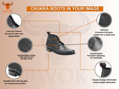 Handmade Black Leather Chukka Boots: Goodyear Welted Ankle Boots