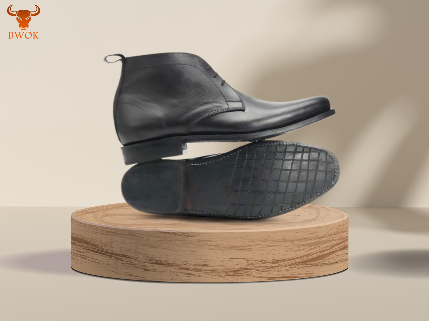 Handmade Black Leather Chukka Boots: Goodyear Welted Ankle Boots