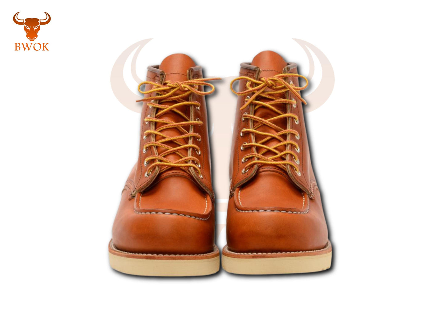 Botas de cuero marrón hechas a mano con puntera mocasín: Botas de trabajo de media caña con cordones