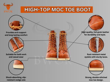 Botas de trabajo de cuero cosidas a mano con punta mocasín: estilo vintage Red Wing