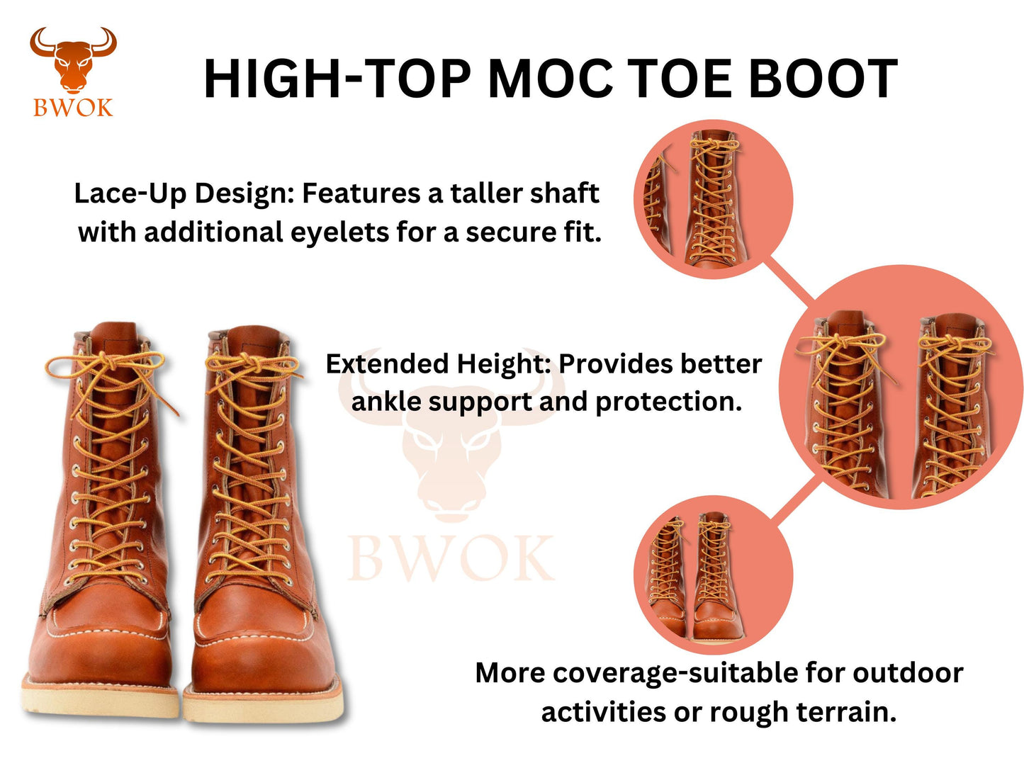 Botas de trabajo de cuero cosidas a mano con punta mocasín: estilo vintage Red Wing