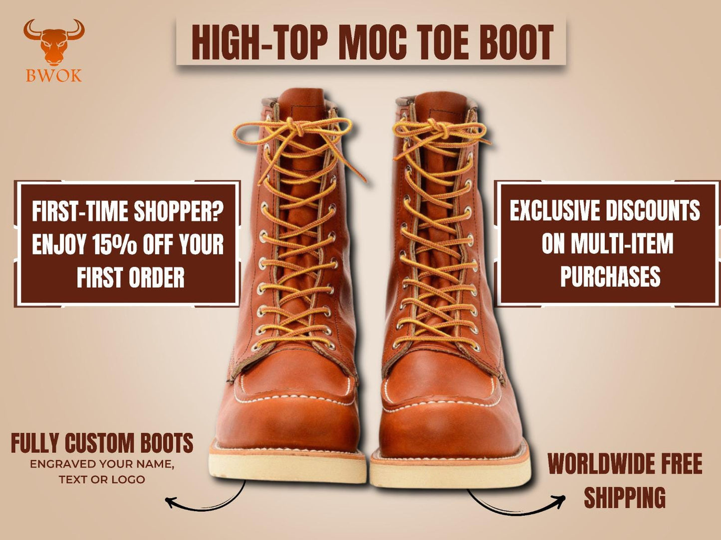 Botas de trabajo de cuero cosidas a mano con punta mocasín: estilo vintage Red Wing