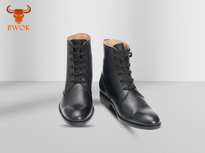 Herren Bikerstiefel aus schwarzem Leder: Goodyear rahmengenäht, anpassbar