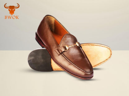 Handcrafted Brown Leather Bit Loafers: Custom Slip-Ons
