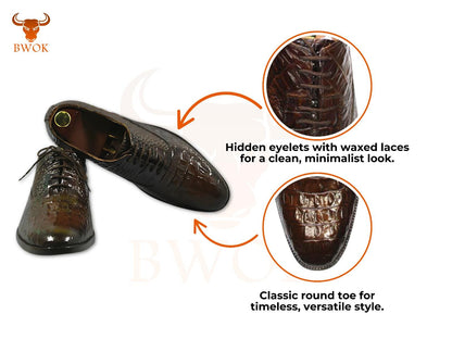 Custom Crocodile Embossed Leather Loafers for Men Handmade Slip-On Formal Dress Shoes