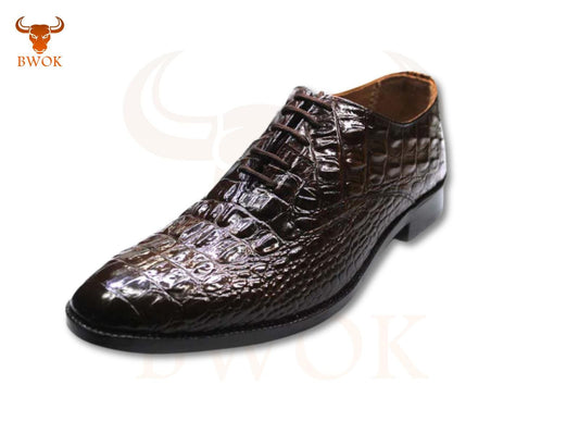 Custom Crocodile Embossed Leather Loafers for Men Handmade Slip-On Formal Dress Shoes