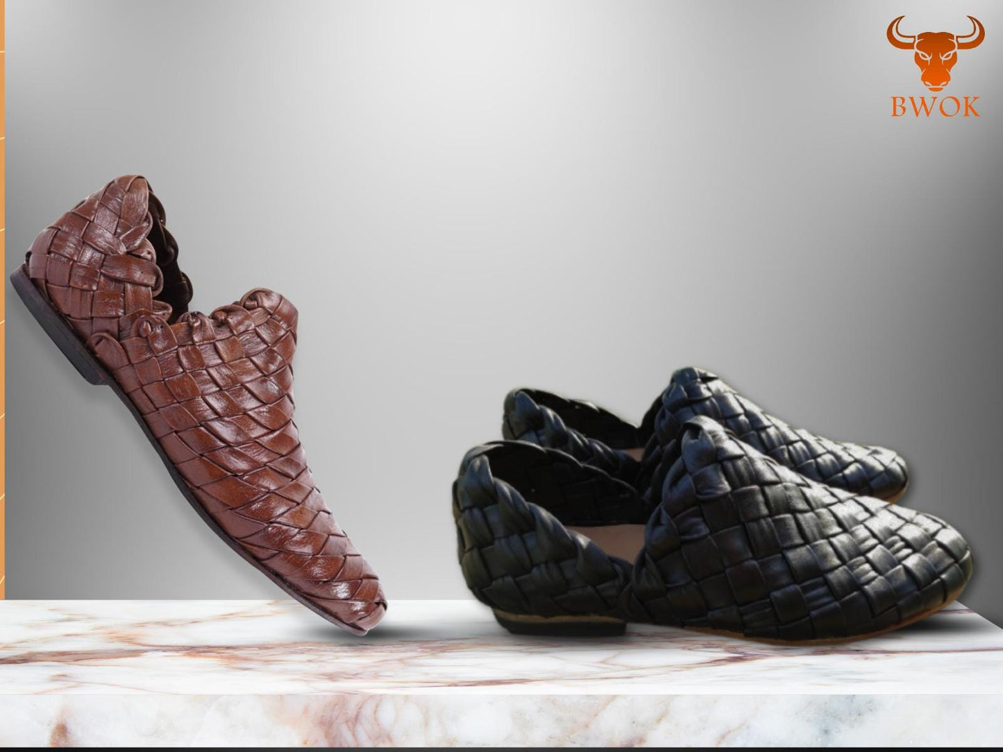 Handmade Woven Leather Loafers: Classic Brown Slip-On Dress Shoes