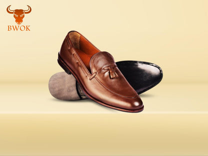 Handmade Brown Leather Tassel Loafers: Custom Men's Dress Shoes