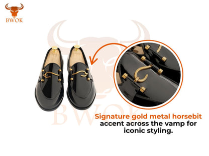 Handmade Black Patent Leather Buckled Loafers: Sleek Men's Dress Shoes
