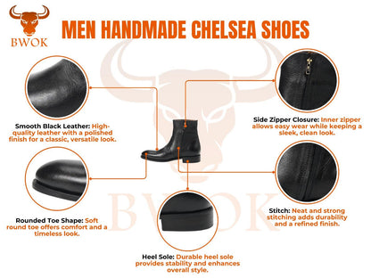 Handmade Leather Ankle Boots: Zip-Up Black Boots, Goodyear Welt