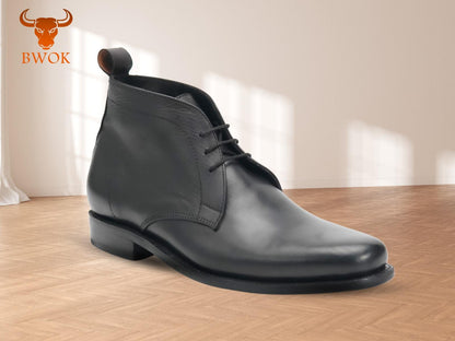 Handmade Black Leather Chukka Boots: Goodyear Welted Ankle Boots
