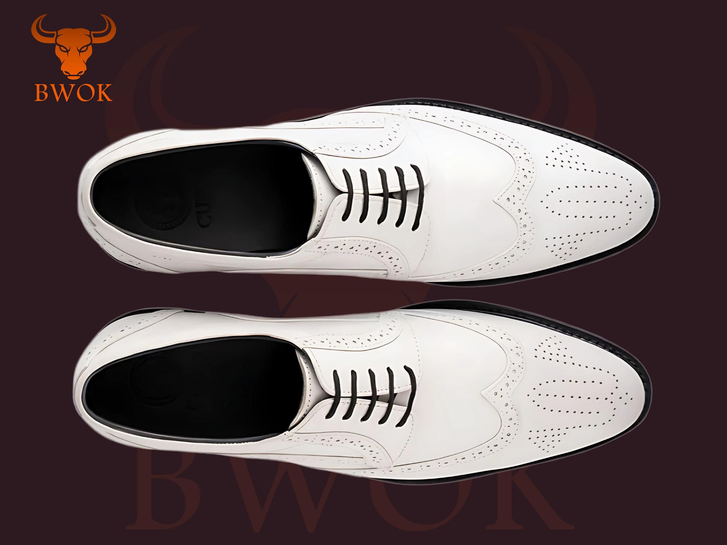 Zapatos Oxford Wingtip Brogue de cuero blanco hechos a mano: A la medida