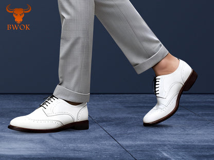 Zapatos Oxford Wingtip Brogue de cuero blanco hechos a mano: A la medida