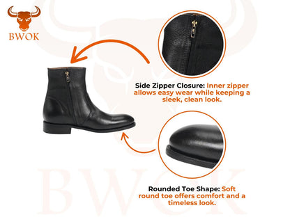 Handmade Leather Ankle Boots: Zip-Up Black Boots, Goodyear Welt