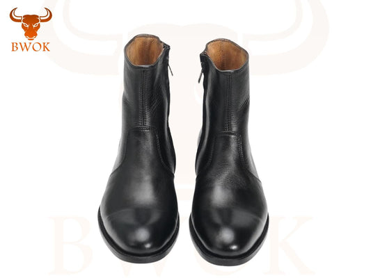 Handmade Leather Ankle Boots: Zip-Up Black Boots, Goodyear Welt