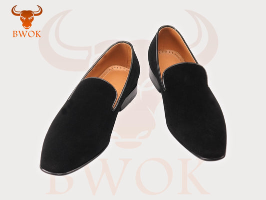 Handmade Black Suede Loafers: Leather Slip-On Dress Shoes