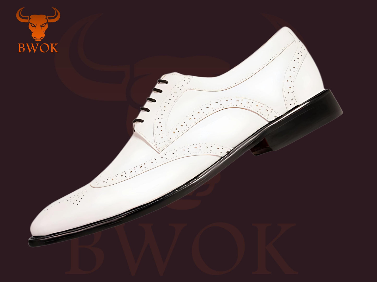 Zapatos Oxford Wingtip Brogue de cuero blanco hechos a mano: A la medida