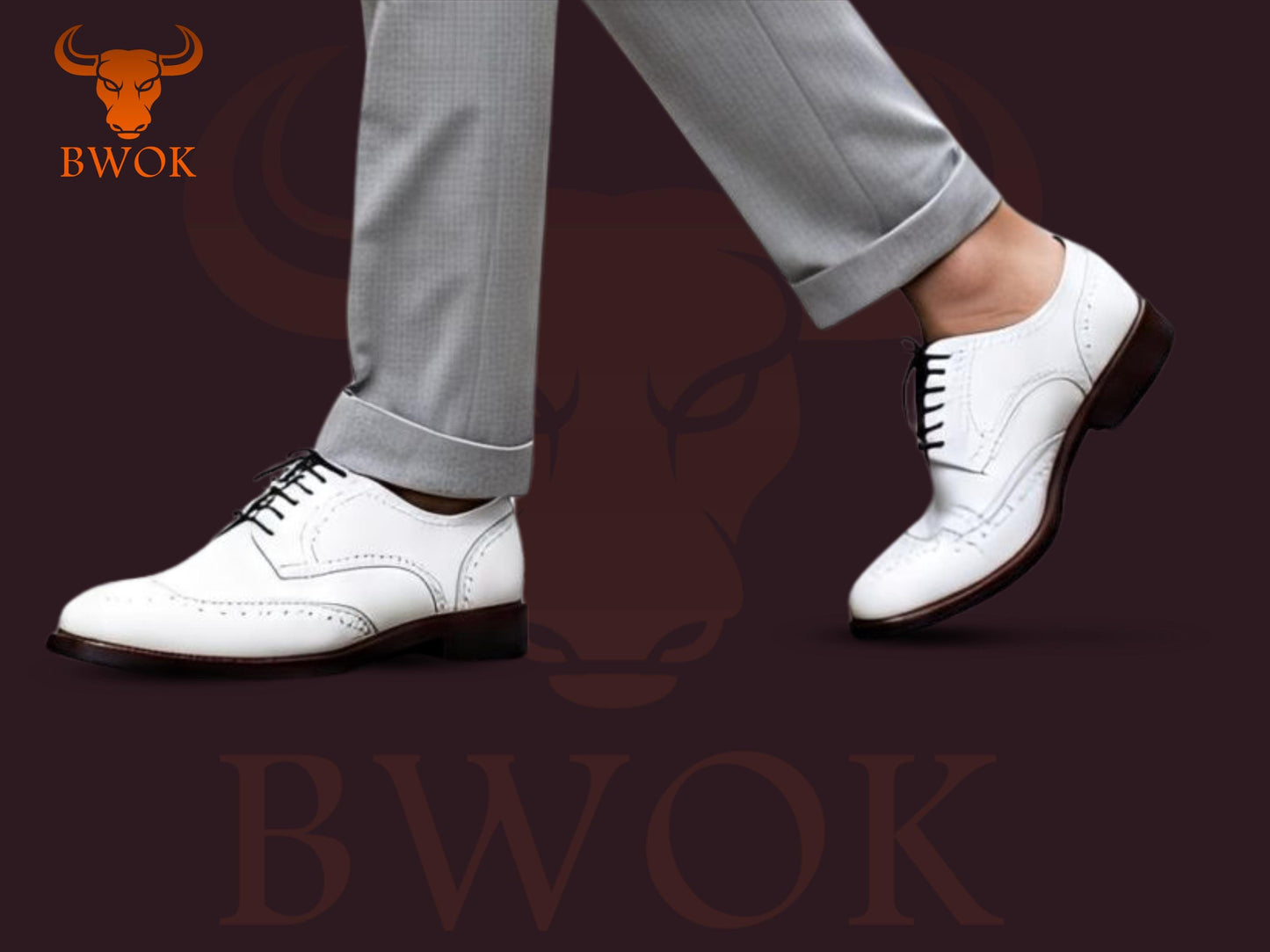 Zapatos Oxford Wingtip Brogue de cuero blanco hechos a mano: A la medida