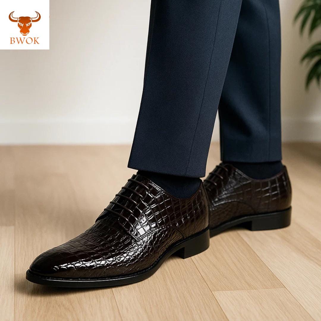 Custom Crocodile Embossed Leather Loafers for Men Handmade Slip-On Formal Dress Shoes