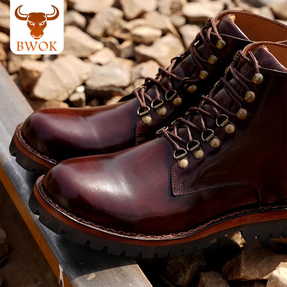 Handmade Leather Derby Boots: Rugged Brass Lace-Up Ankle Boots