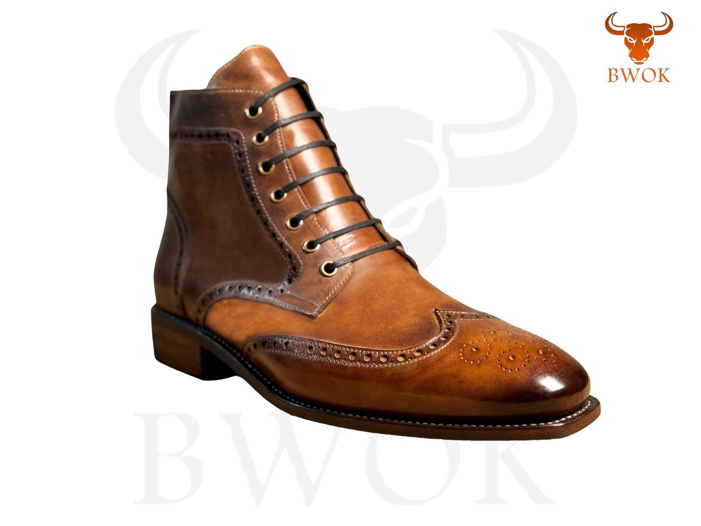 Handgefertigte Leder-Wingtip-Brogue-Stiefeletten: Schnürstiefeletten für Herren