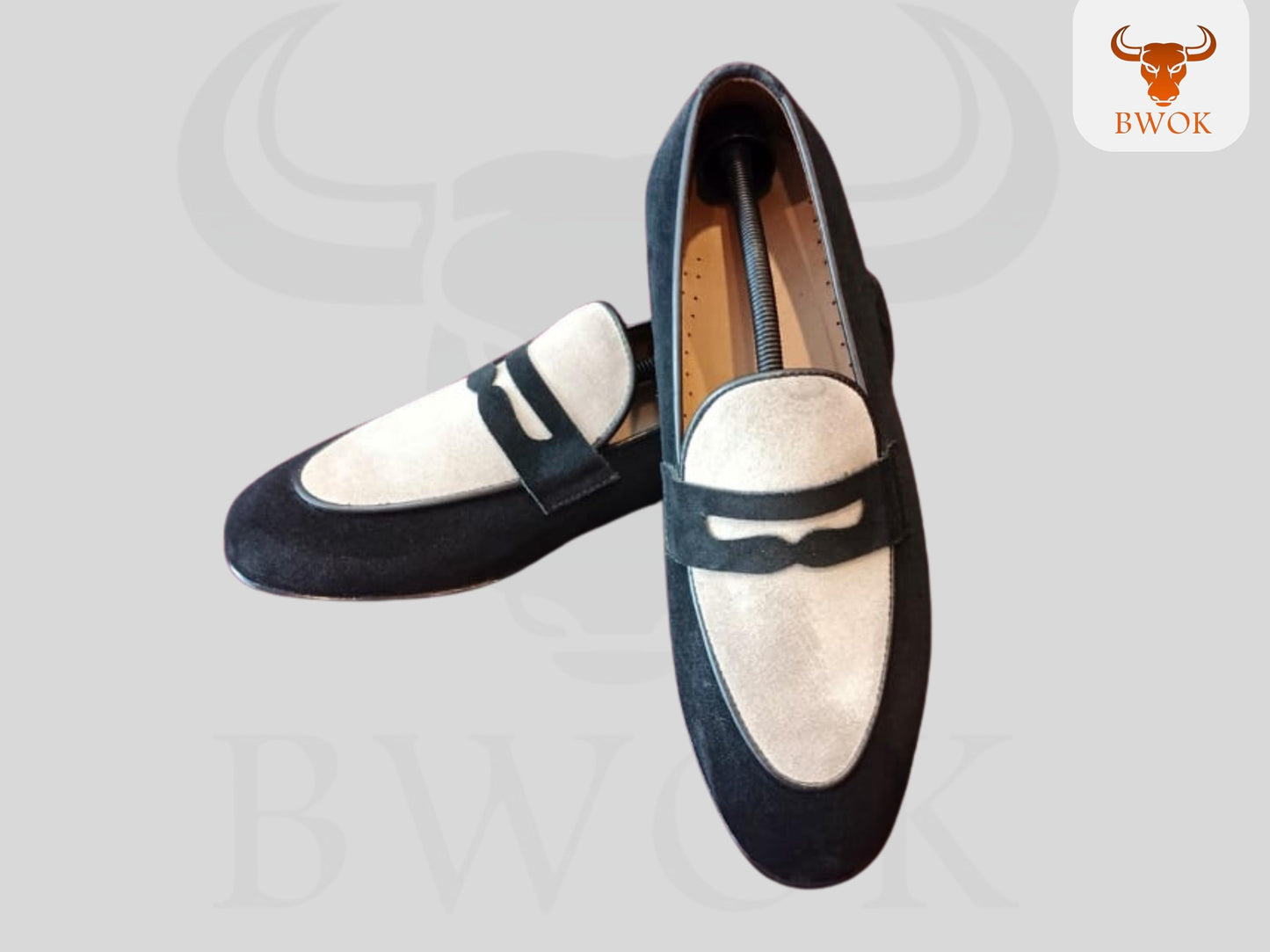 Handmade Suede Loafers: Two-Tone Leather Formal Shoes