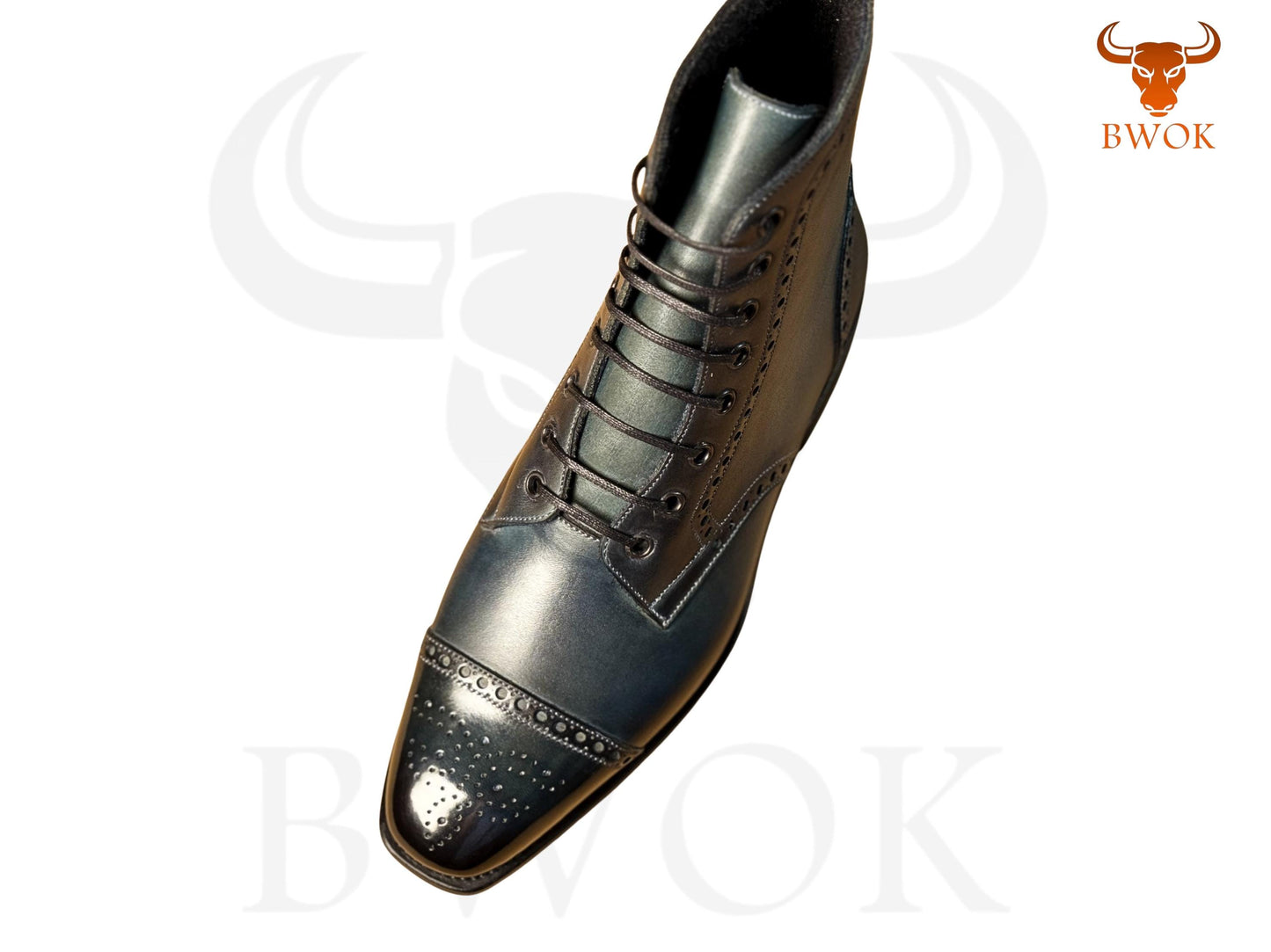 Botas de cuero con puntera y pátina hechas a mano: Zapatos de vestir con cordones personalizados