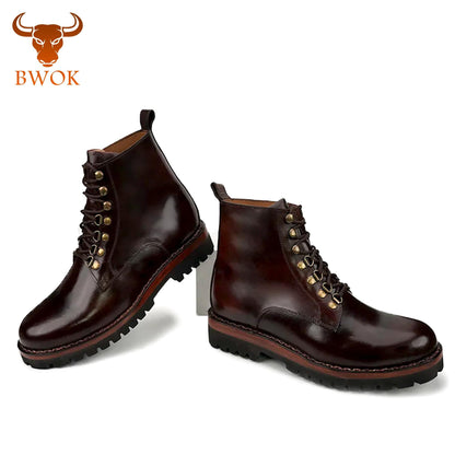 Handmade Leather Derby Boots: Rugged Brass Lace-Up Ankle Boots