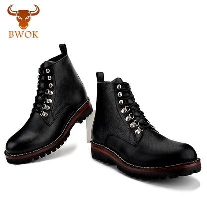 Handmade Black Leather Derby Boots: Rugged Ankle Boots with Silver Hooks