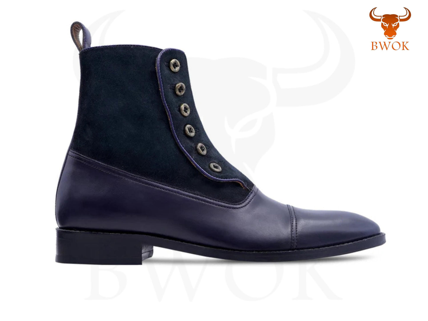Chelsea Boots aus marineblauem Veloursleder & Leder: zum Knöpfen, anpassbar
