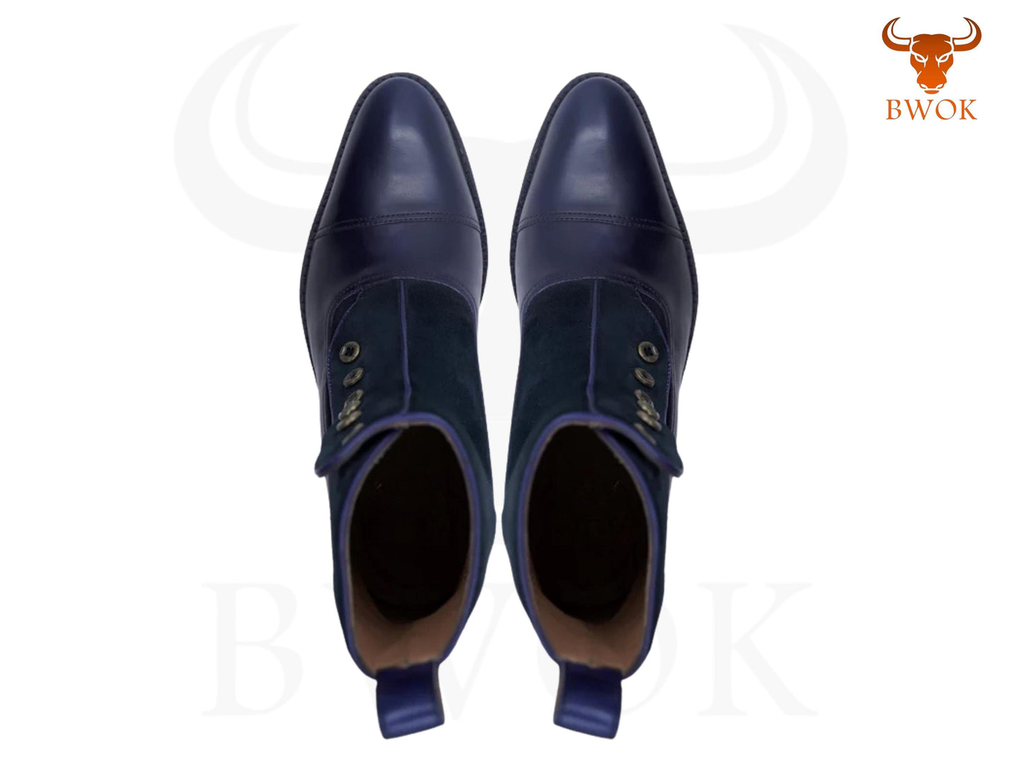 Chelsea Boots aus marineblauem Veloursleder & Leder: zum Knöpfen, anpassbar