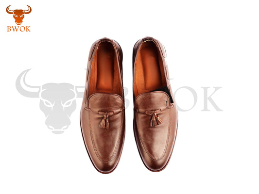 Handmade Brown Leather Tassel Loafers: Custom Men's Dress Shoes
