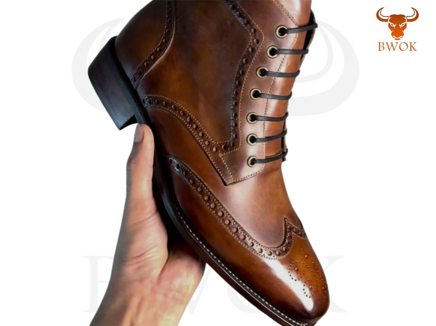 Handgefertigte Leder-Wingtip-Brogue-Stiefeletten: Schnürstiefeletten für Herren