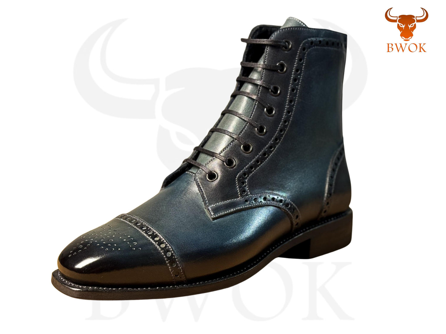 Botas de cuero con puntera y pátina hechas a mano: Zapatos de vestir con cordones personalizados