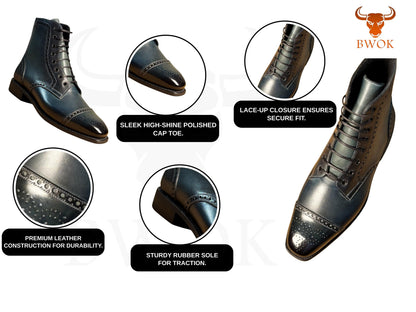 Botas de cuero con puntera y pátina hechas a mano: Zapatos de vestir con cordones personalizados