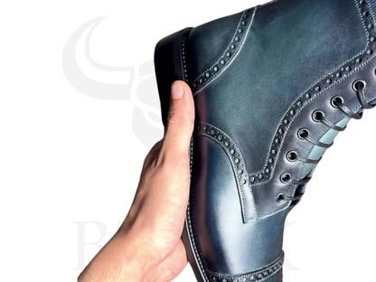 Botas de cuero con puntera y pátina hechas a mano: Zapatos de vestir con cordones personalizados